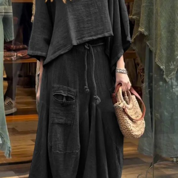 Casual Solid Color Loose Dress Two-piece Suit — Black