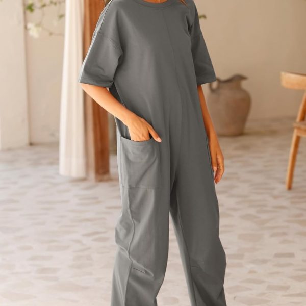 Women's Stretch V-neck Jumpsuit With Pockets — Gray