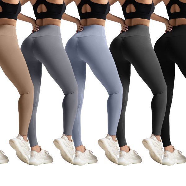 No Awkward Line Peach Butt Yoga Pants High Waist Tummy Control Running Sports Leggings — Multicolored-5pcs