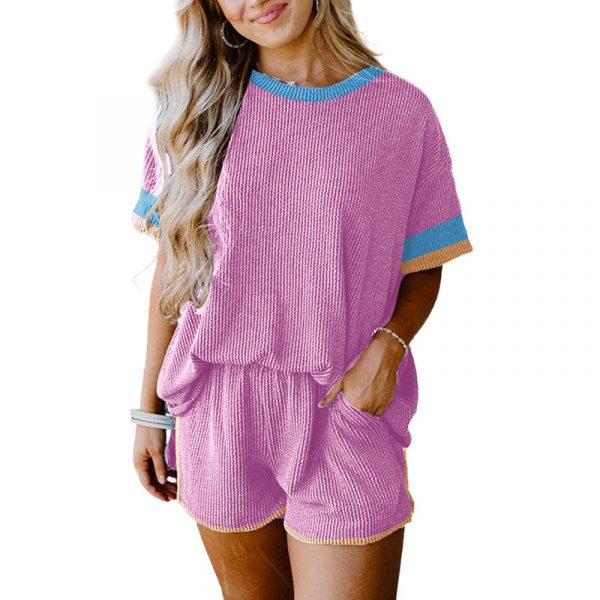 Color Matching Short Casual Suit Women — Purple