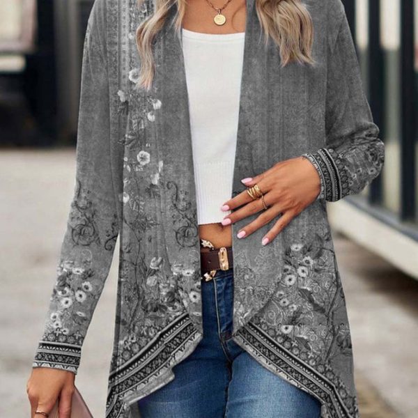 Shawl Small Suit Cardigan Outer Wear Ethnic Style — Gray