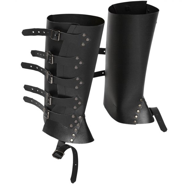 Medieval Renaissance Knight PU Leather Punk Leggings Boots Shoe Cover — Black
