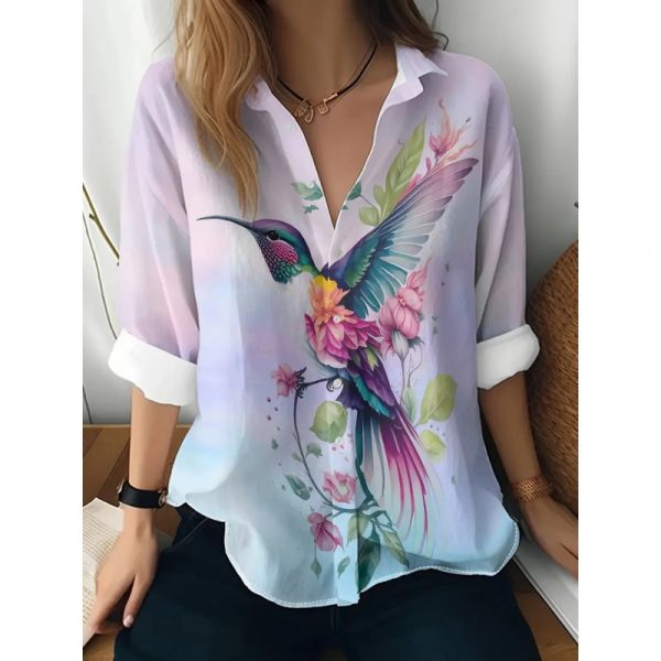 Floral Print Long-sleeved Shirt Women's Casual Button Tops Clothing — 4 D838