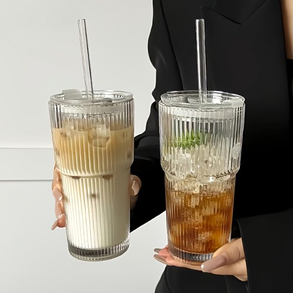 Glass Cup With Straw — 2pcs