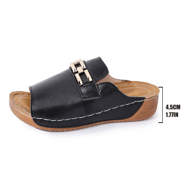 Plus Size Peep Toe Slippers With Metal Accessories — Black