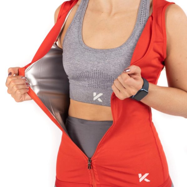 Women's Zipper Heat Trapping Sweat Vest Final Size — Red