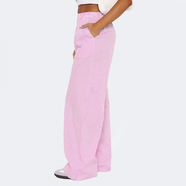 Striped Trousers With Pockets Ins Fashion Casual Wide Leg Straight Pants For Women Clothing — Pink