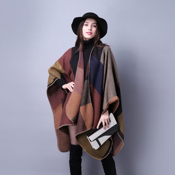 Autumn And Winter Scarf Versatile Lattice Ladies Travel Shawl — Khaki