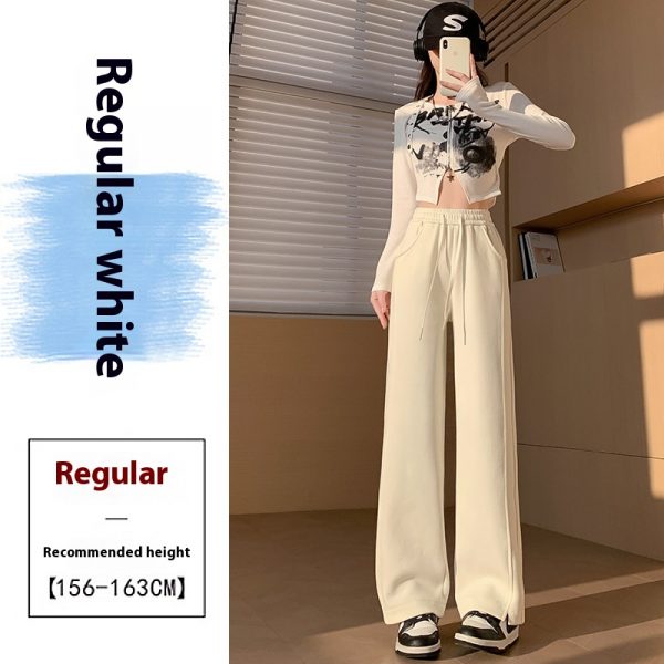 High Waist Long Thin Straight Loose Leisure Sports Sweatpants — Almond White