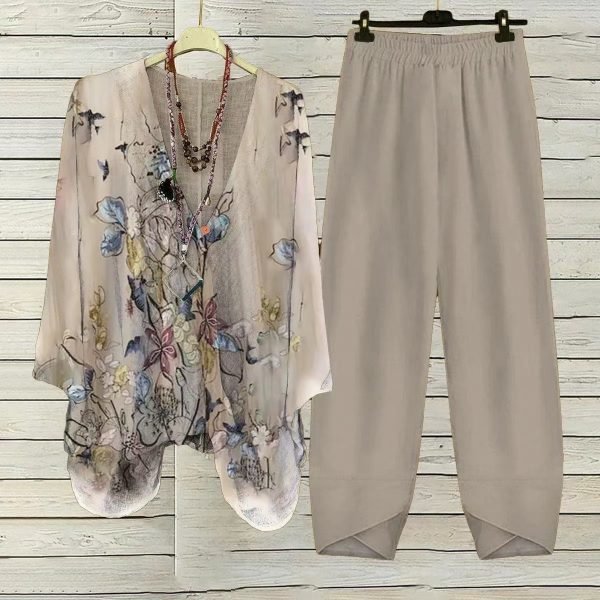 Women's Clothing Digital Printed Round Neck Fashion Sports And Leisure Suit Two-piece Set — Camel