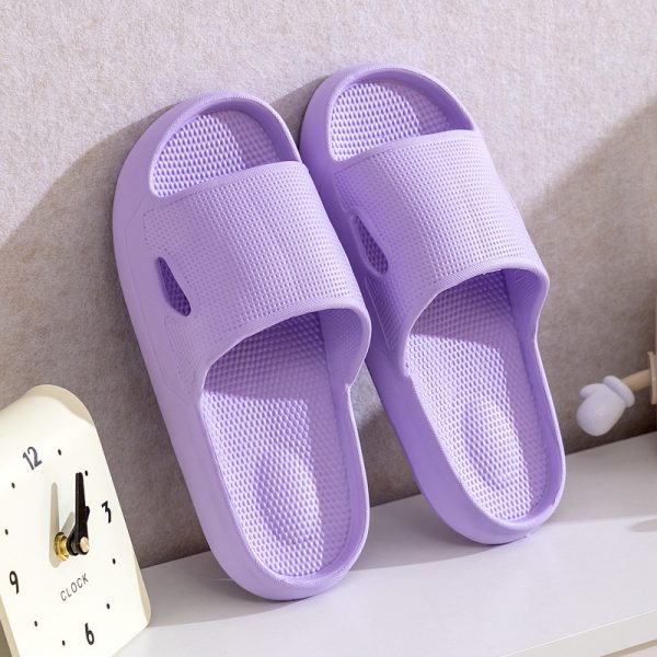 Solid Color Thick Bottom Home Slippers Summer Non-slip Floor Bathroom Slipper Women Men Couples Shoes — Purple