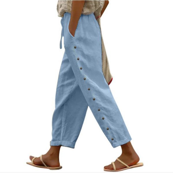 Women's Pants Elastic Waist Loose Casual Cropped Trousers — Blue