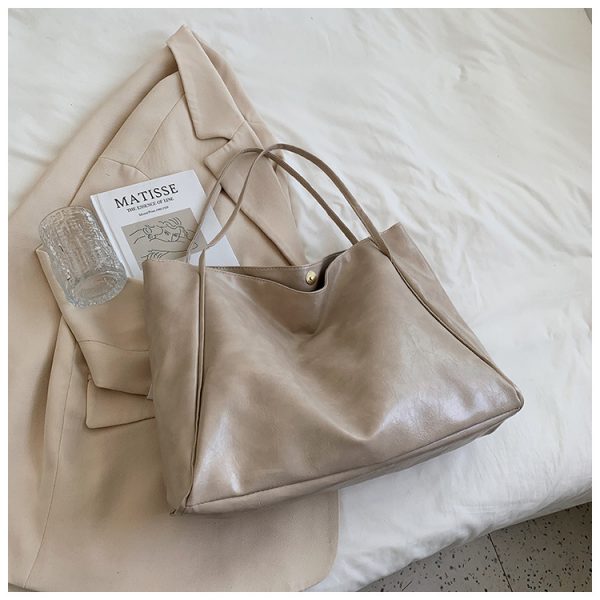 Fashion Handbag New Autumn And Winter Japanese And Korean Large Capacity Soft Leather Shoulder Bag Retro Casual Handbag — Beige