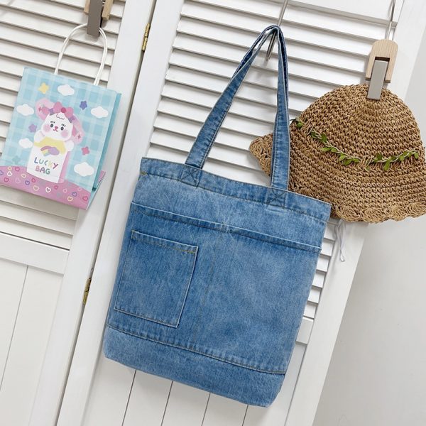 Women's Simple All-match Shoulder Denim Handbag — Style 2 Light Blue