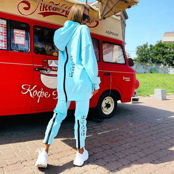 Long Hoodie Pantsuit — Blue
