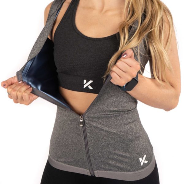 Women's Zipper Heat Trapping Sweat Vest Final Size — Heather Gray