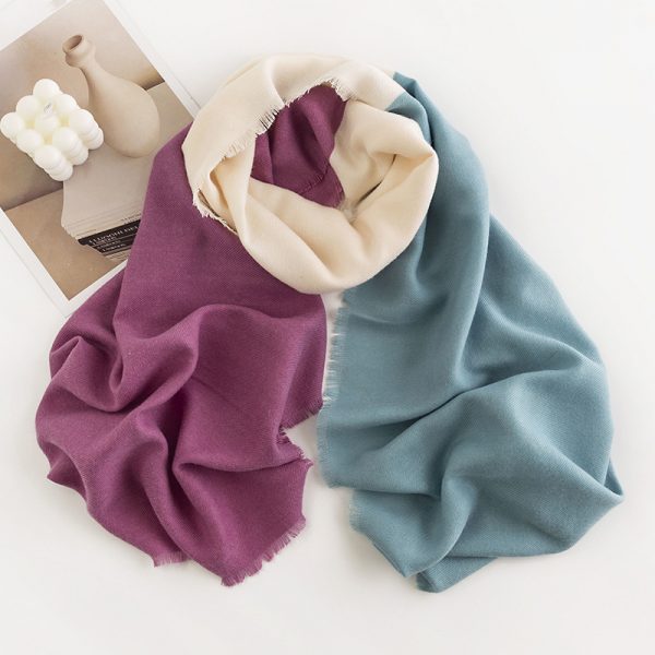 Herringbone Pattern Monochrome Artificial Cashmere Scarf Women's Simple Casual Style Tassel Warm Shawl — FH2352211 Three Colors