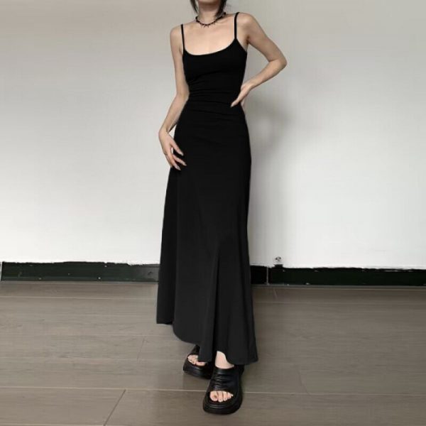 Female Summer Hot Girl Slim Fit Long Dress — Black