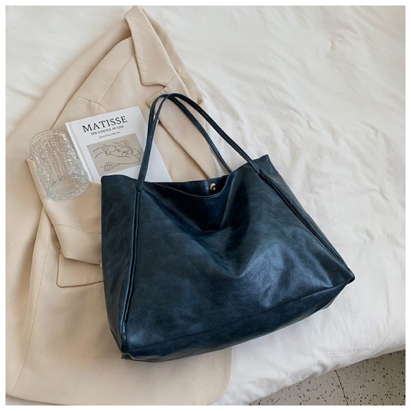 Fashion Handbag New Autumn And Winter Japanese And Korean Large Capacity Soft Leather Shoulder Bag Retro Casual Handbag — Blue