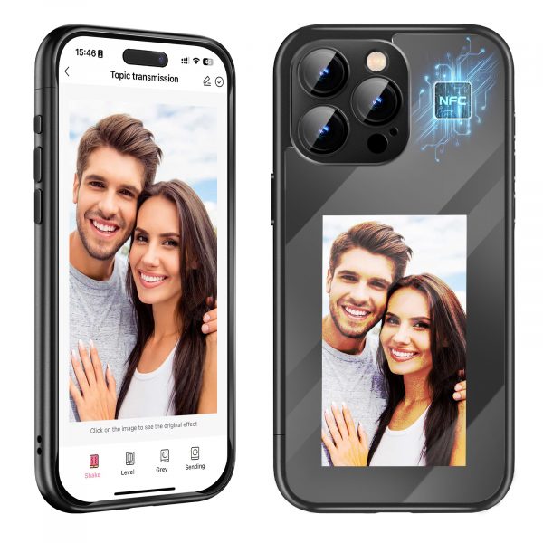 IPhone15 PRO PROMAX NFC Ink Screen Flip Phone Case Smart Creative DIY Custom All-Inclusive Case — Black