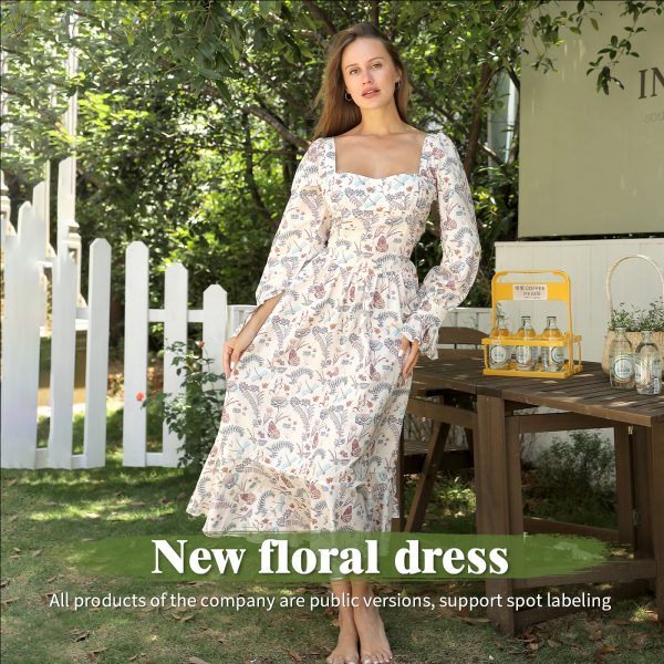 Women's Square Neck Long Sleeved Printed Dress — Floral dress