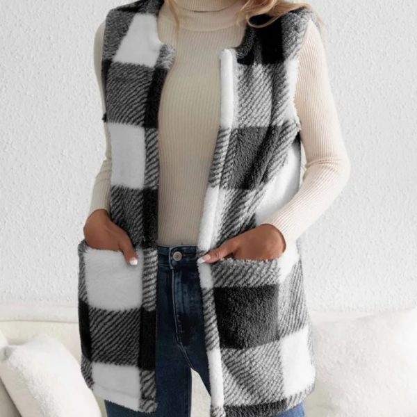 Loose Plaid Coat — Black