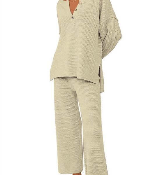 European And American Solid Color Fashion Loose Leisure Suit Two-piece Set — Apricot