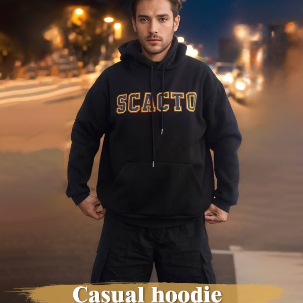 Fashionable Solid Color Long Sleeved Printed Hoodie For Both Men And Women — Black