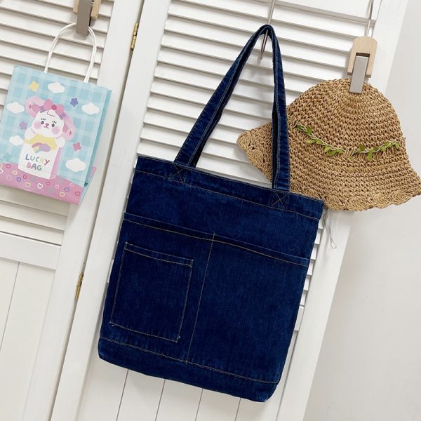 Women's Simple All-match Shoulder Denim Handbag — Style 2 Dark Blue