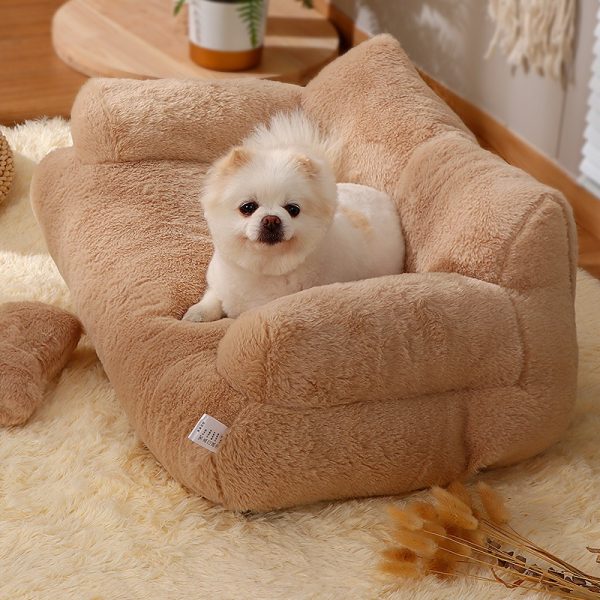 Flannel Warm Large Cat Sofa Universal Pet Kennel — Coffee-2XL