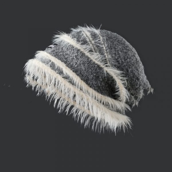 Korean Style Autumn And Winter Plush Knitted Mixed Color Stripe Warm — Dark Gray