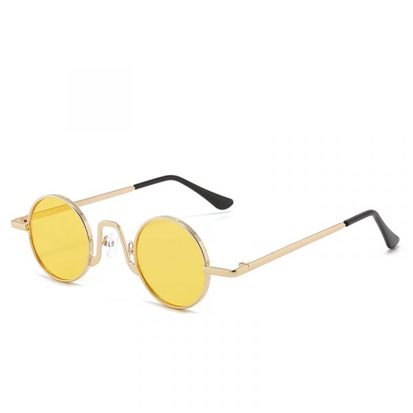 Retro Hip Hop Sunglasses Small Frame Round — Gold Frame Yellow Sheet