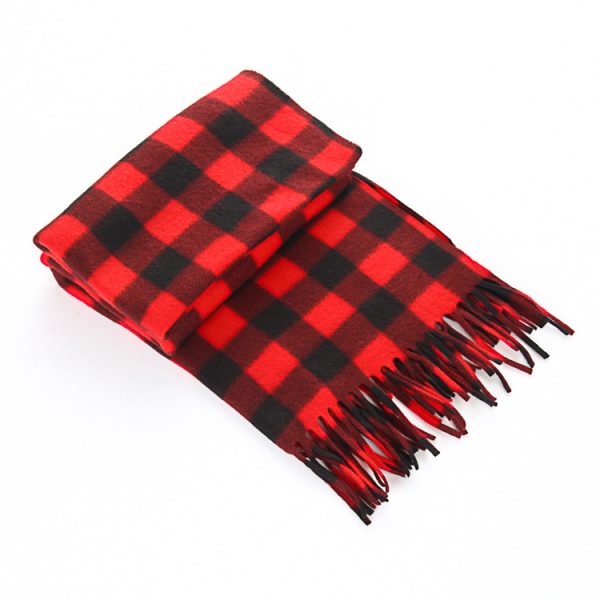 Autumn And Winter Black And White Plaid Plus-sized Thickening Thermal Men's And Women's Scarf — Red And Black