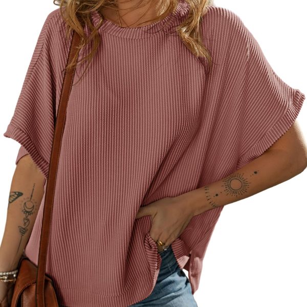 Women's Solid Color Knitted T-shirt Loose Casual Pullover — Style 4