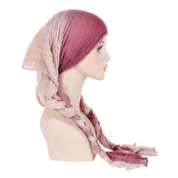 Tam-o'-shanter Hand-woven Braid Bandana Scarf Female Cap — Pink Rice Gradient