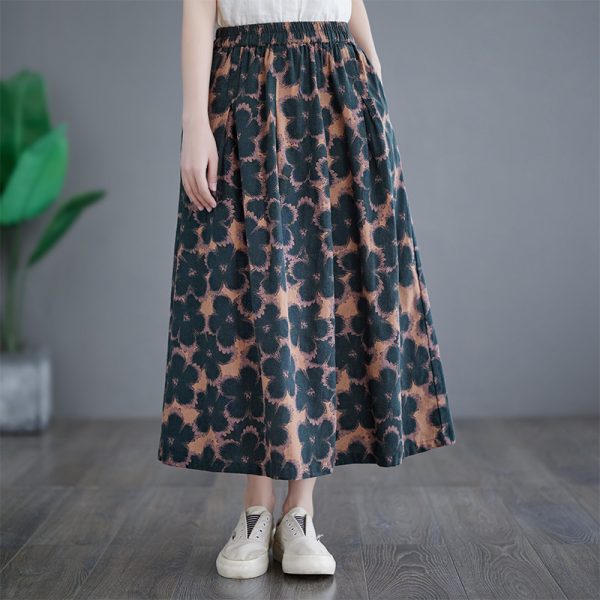 Cotton And Linen Loose Skirt — Dark Green