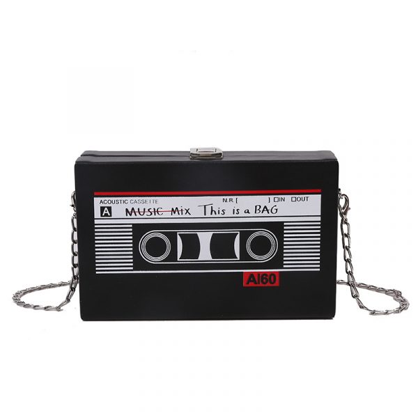 Women's Bag Creative Tape Chain Crossbody Box Bag — Black