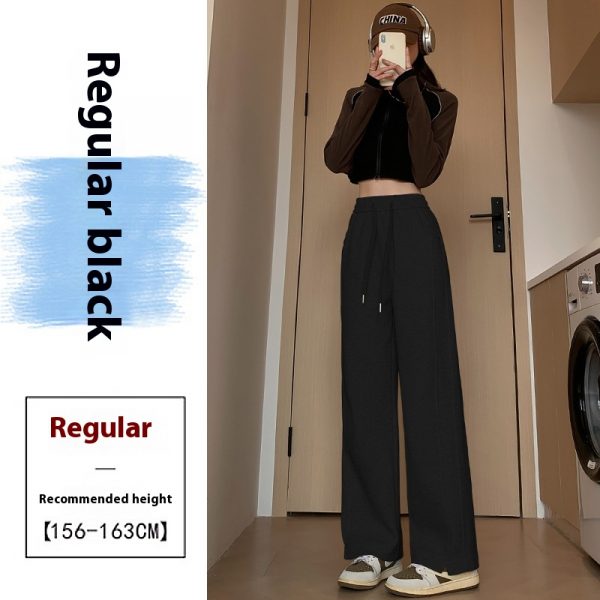 High Waist Long Thin Straight Loose Leisure Sports Sweatpants — Black