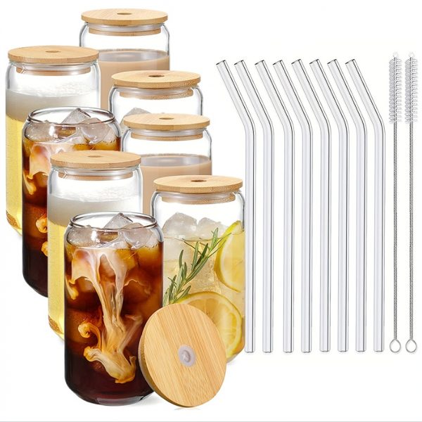 Glass Cup With Straw — 8 piece set