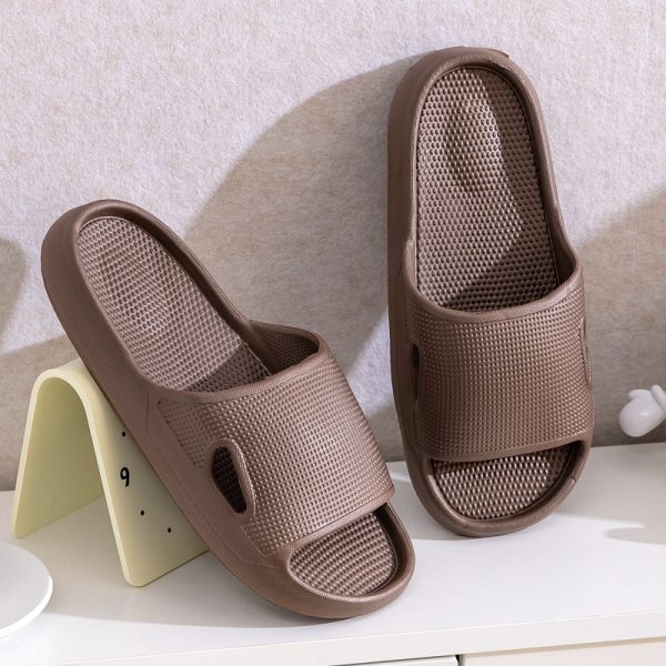 Solid Color Thick Bottom Home Slippers Summer Non-slip Floor Bathroom Slipper Women Men Couples Shoes — Coffee