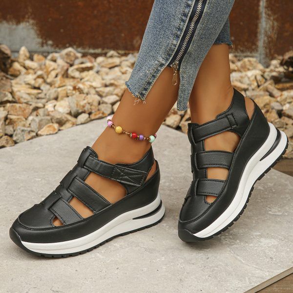 Summer Wedge Baotou Hollow Women's Breathable Shoes — Black