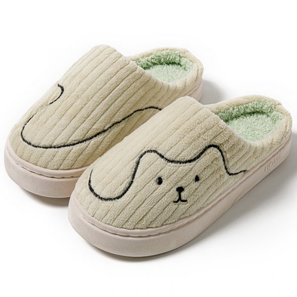 Striped Cat Slippers Indoor Couple Non-slip Floor Bedroom Slipper Winter Warm Plush House Shoes Women Men — Green