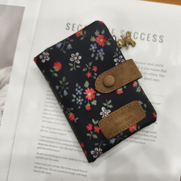 Multifunctional Tri-fold Fashion Multi-card-slot Printed Wallet — Black Small Floral