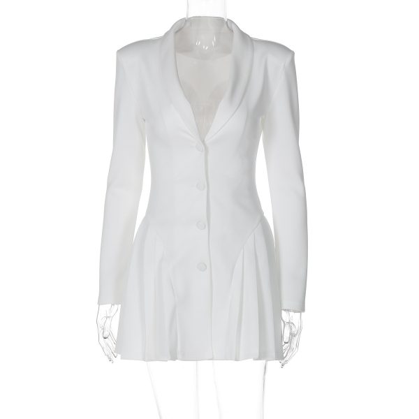 Deep V Cardigan Short Ruffled Dress Women — White