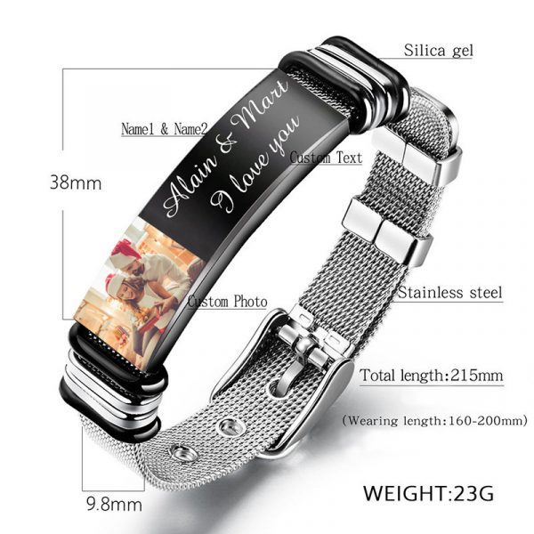 Stainless Steel Bracelet Valentine's Day Gift Personalized — Black