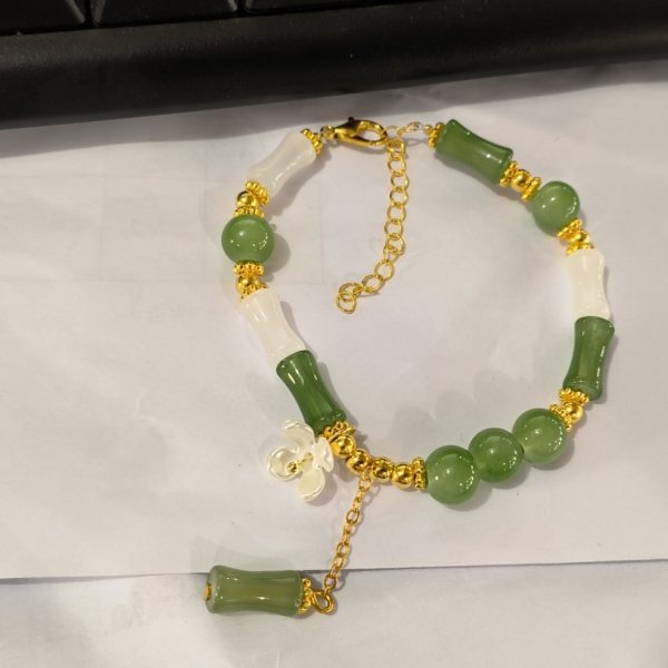 New Chinese-style Flower Embellishment Bracelet For Women, National Style Bamboo Segment Bracelet — Green
