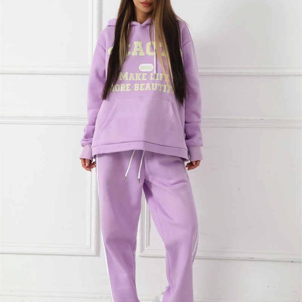 Women's Fashion Casual Printed Top Pants Set — Purple