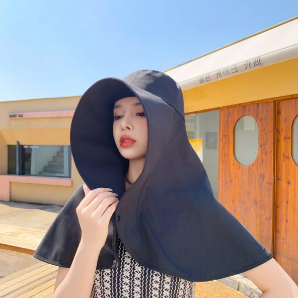 Integrated Neck And Shawl Sunscreen Hat — Black