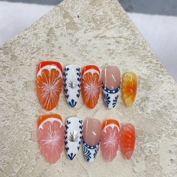 Hand-painted Three-dimensional Grapefruit High-grade Nail Dressing Hand-made — Almond