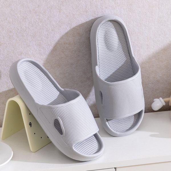 Solid Color Thick Bottom Home Slippers Summer Non-slip Floor Bathroom Slipper Women Men Couples Shoes — Gray